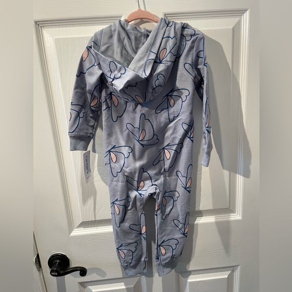 NWT Carter’s Blue Butterfly Print Zip Up One Piece Hooded Jumpsuit 24 Months - Picture 3 of 11